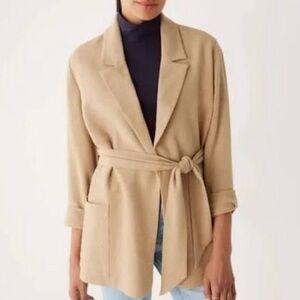 Belted linen blazer jacket - tan/beige - Frank and Oak